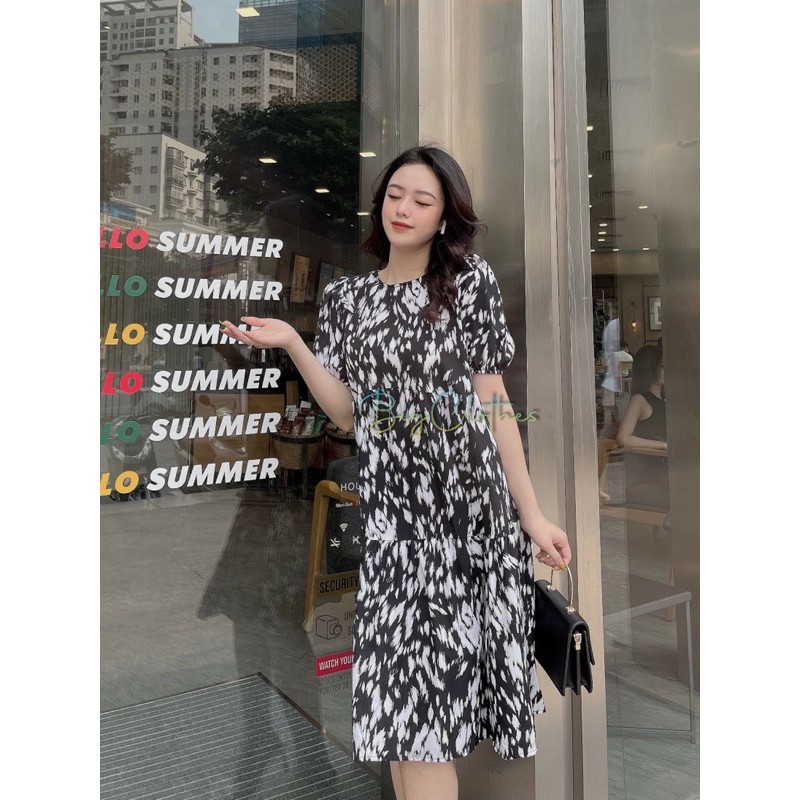 Váy đầm bigsize thiết kế hoạ tiết rằn ri màu đen mềm mại thoáng mát từ 45kg đến 70kg | BigBuy360 - bigbuy360.vn