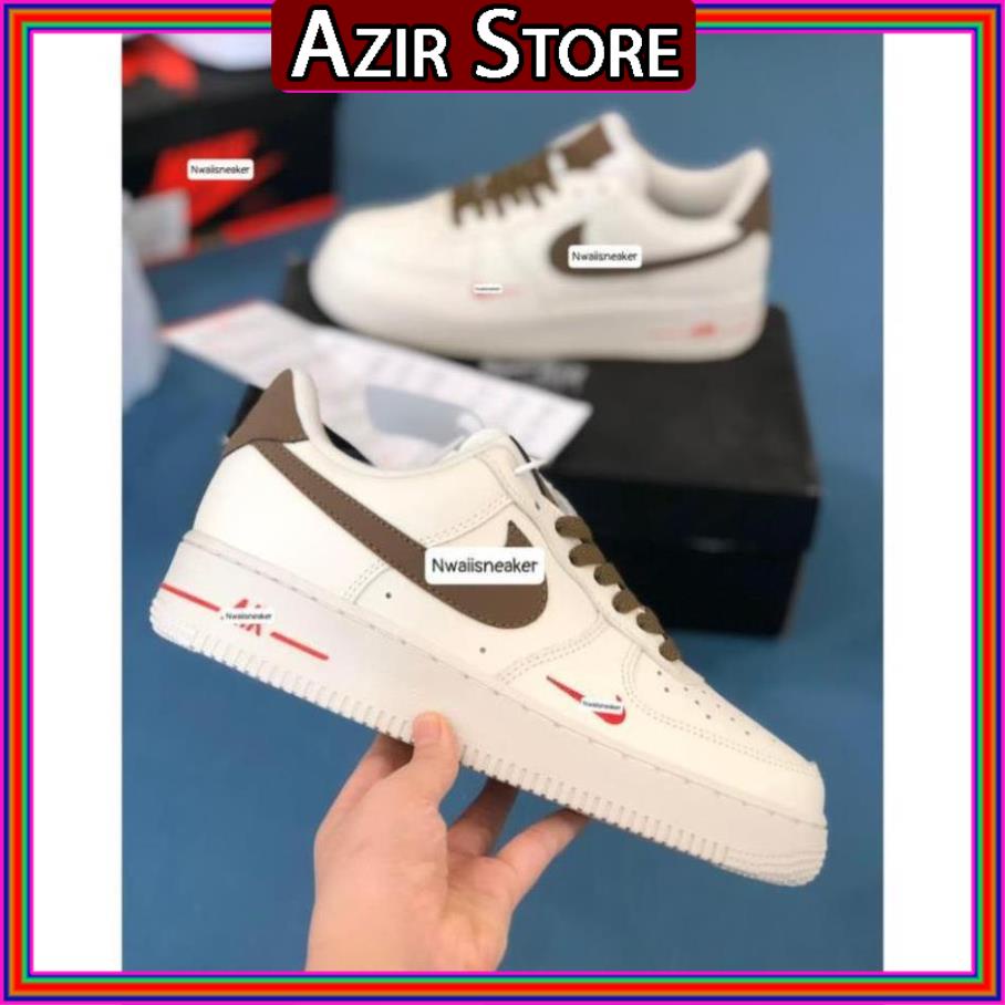 Giày thể thao AF1 vệt nâu, Giày sneaker air force 1 low premium white brown nam nữ cực chất dễ phối đồ 2021