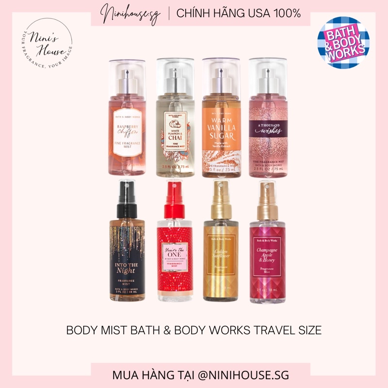 TRAVEL SIZE 75ML| Xịt thơm toàn thân body mist Bath and Body Works