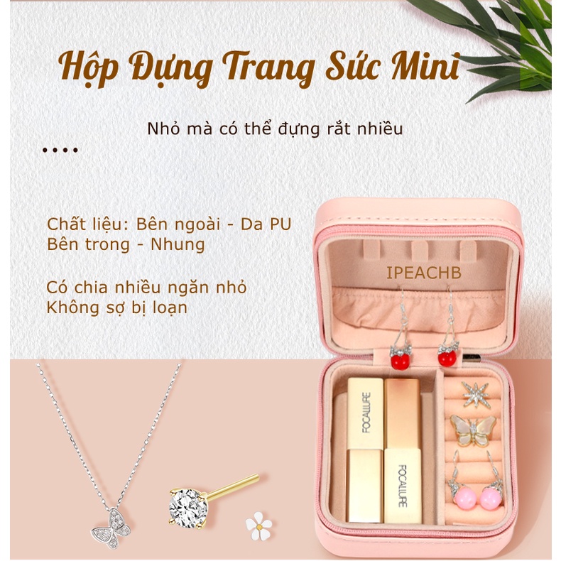 Hộp Đựng Trang Sức Mini Bằng Vải Nhung Nhiều Ngăn Nhỏ Gọn Có Dây Khóa Kéo Tiện Dụng Khi Đi Du Lịch