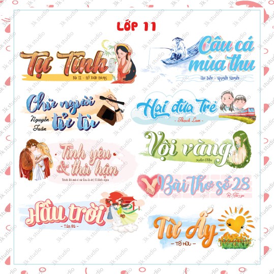 Set 81 sticker Ngữ Văn 11 - Có Tiếng Việt + Đọc thêm - Tem dán tựa bài văn học lớp 11 cả 2 học kì - Sticker văn 11