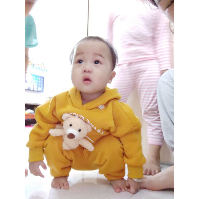Bộ nỉ Gấu lót bông ấm - Dáng Hoodie phối đồ cực yêu