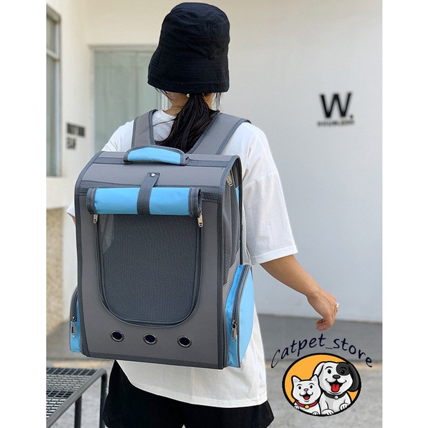 Balo vận chuyển chó mèo size lớn, balo vận chuyển thú cưng có rèm che