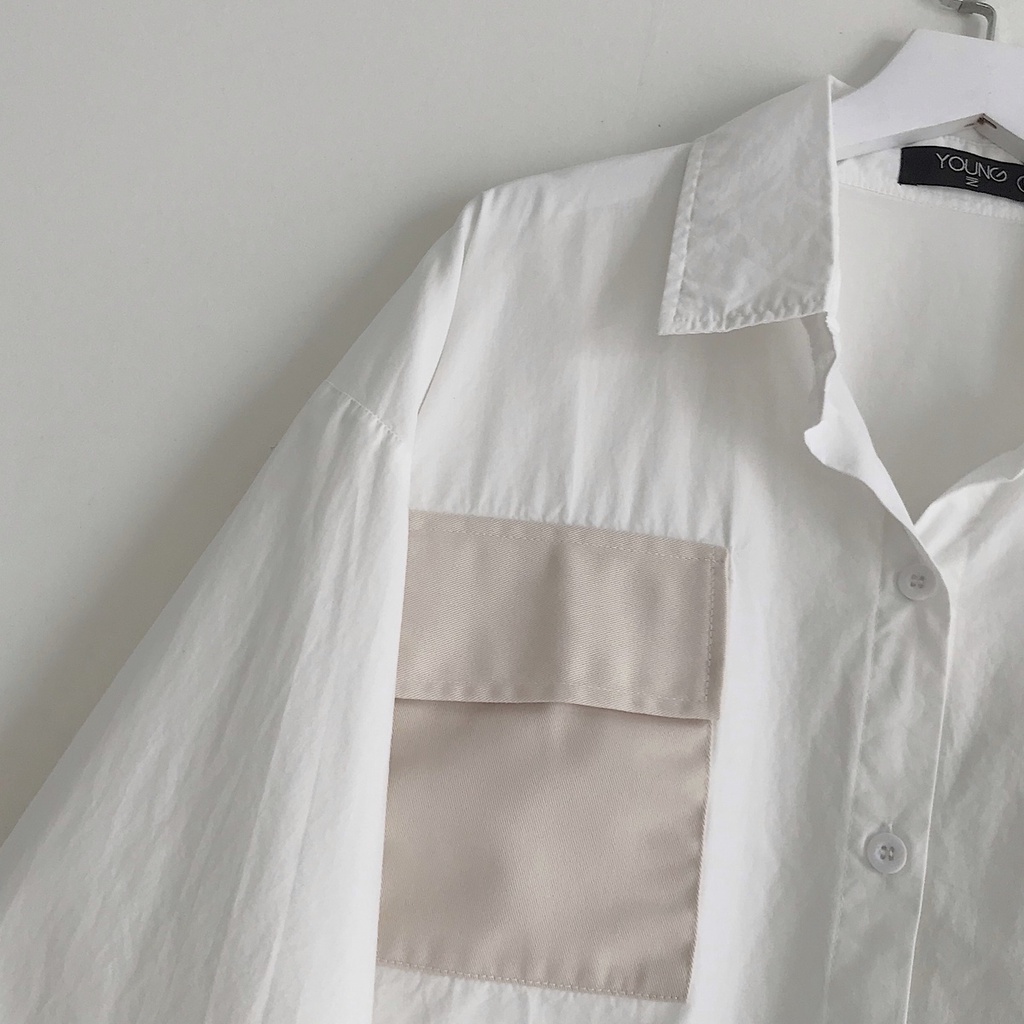 Áo Sơ Mi Nữ Kểu Tay Dài JEM CLOSET Form Rộng Thiết Kế Túi Đáp Ngực Phong Cách Chất Xi Cotton Mềm Mịn PANY 10329