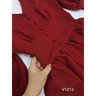 Váy suông đỏ cổ V V1212 (Kèm ảnh thật trải sàn do shop tự chụp)