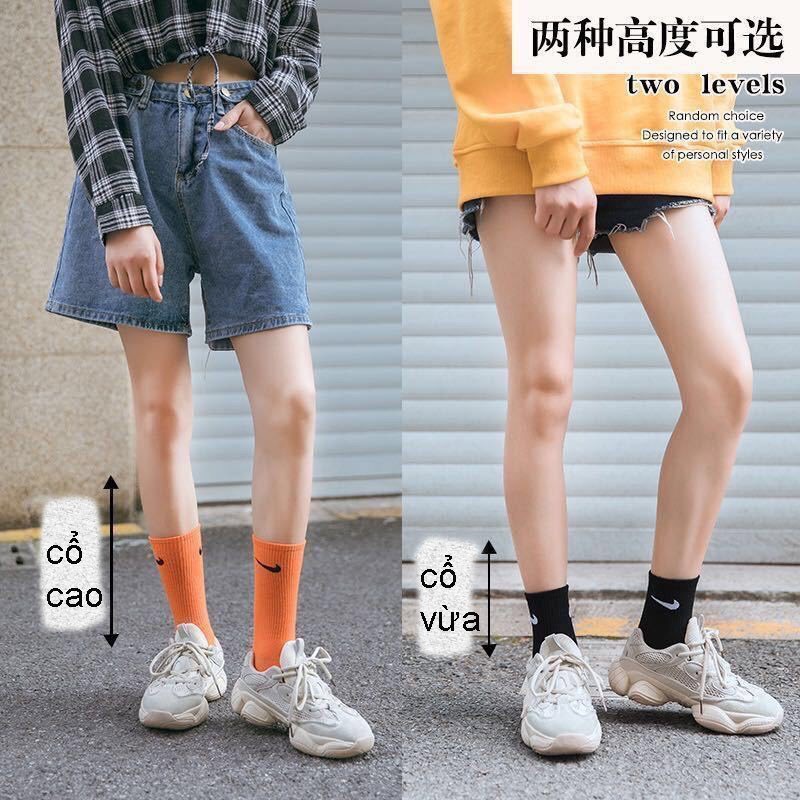 Set 5 đôi tất nike nam nữ cổ cao gân tăm nhiều màu sắc phong cách thể thao