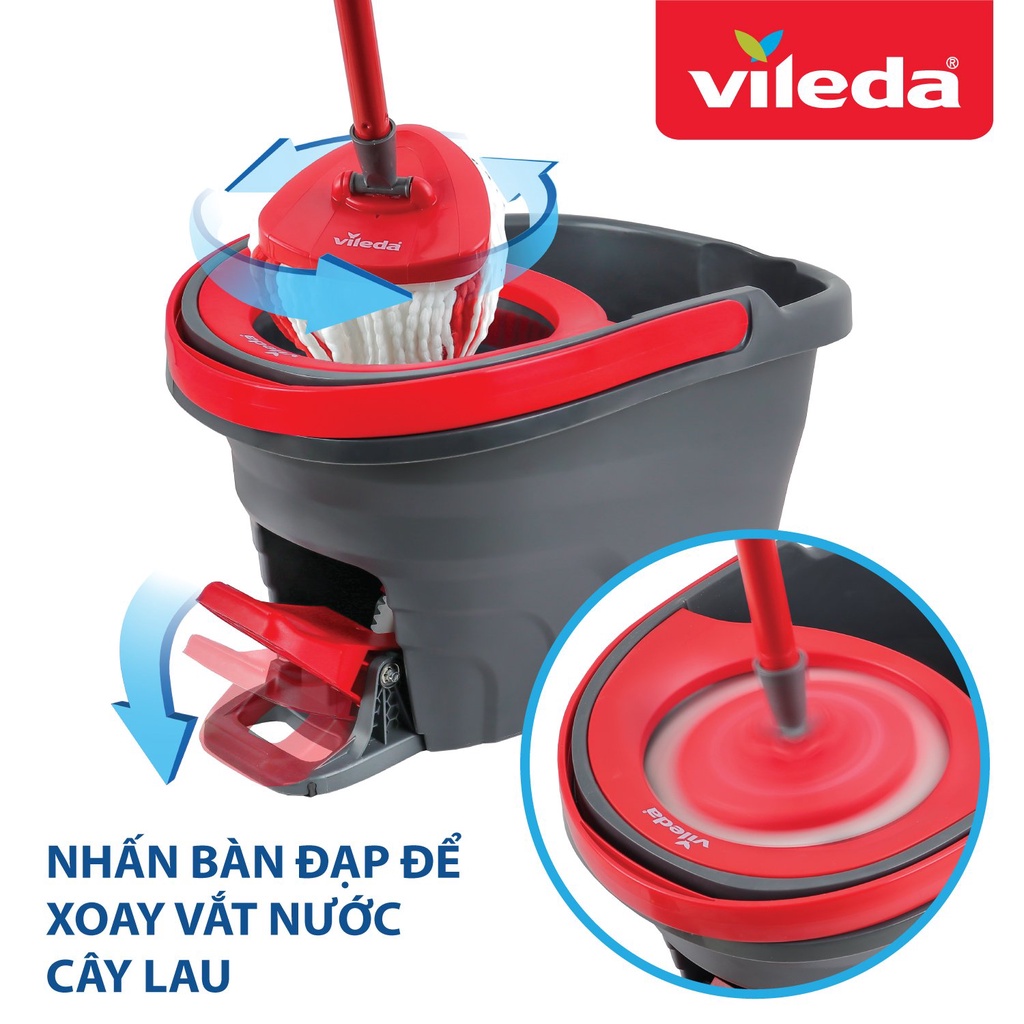 [Mã BMLT50 giảm đến 50K] Cây lau nhà VILEDA Turbo Easy Wring&Clean đầu lau tam giác, xô giặt quay bằng chân - TSU162214