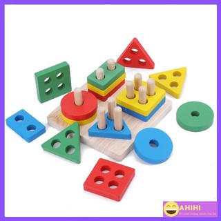 Đồ chơi thả hình 4 trụ, Đồ Chơi Montessori hình tròn ,chữ nhật , hình vuông ,tam giác giúp bé phát triển tư duy,logic