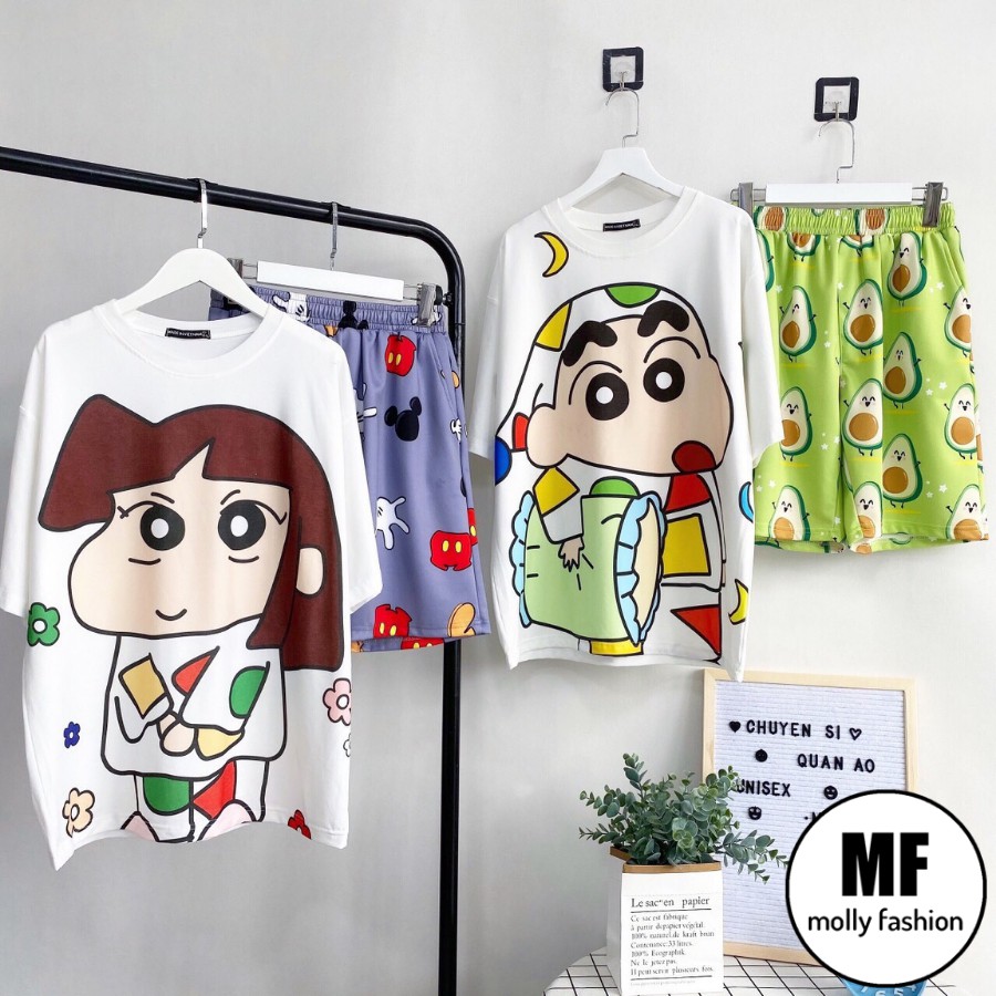 Set đồ bộ hoạt hình ❤️ Bộ mặc nhà Cartoon SHIN - AI form rộng Freesize Unisex nam nữ Molly Fashion