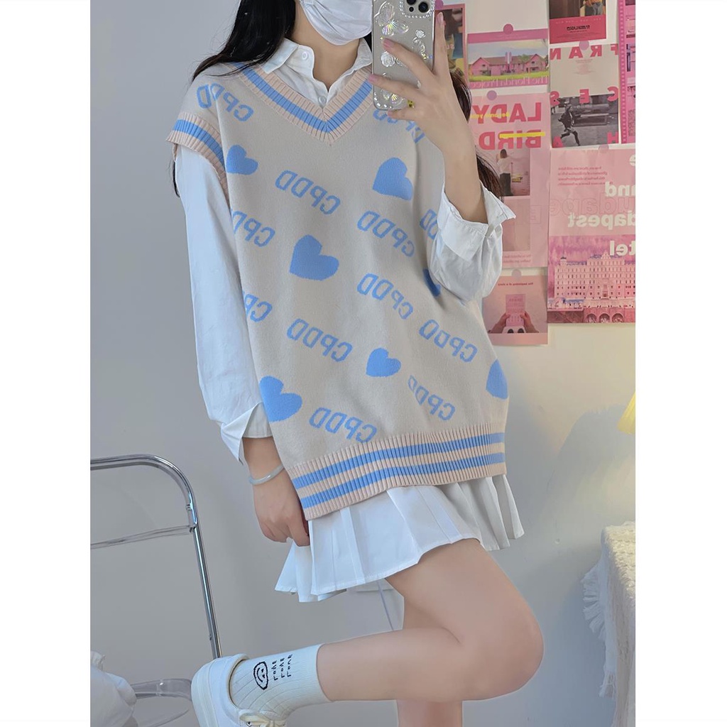 Áo len không tay cổ chữ v thời trang trẻ trung cho nữ