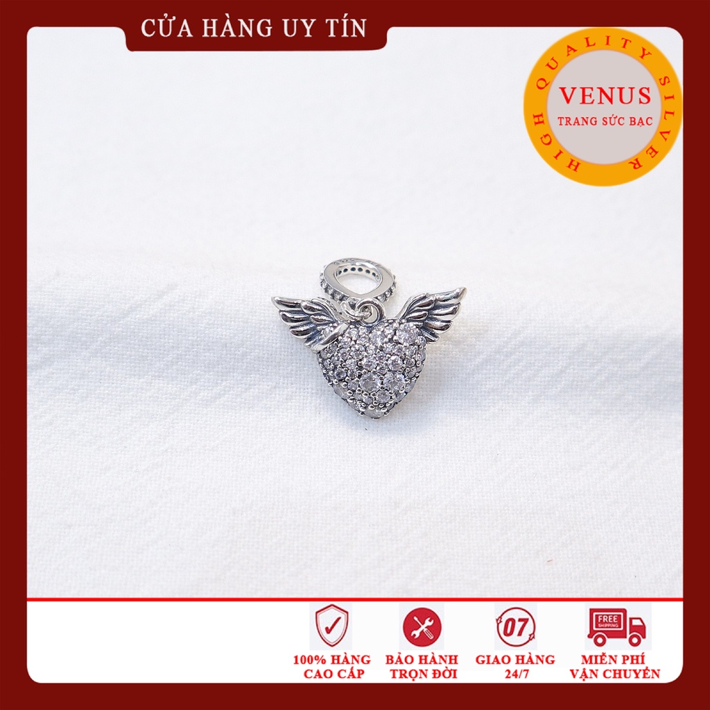 [Charm bạc 925 cao cấp] Charm treo trái tim đôi cánh- Mã sản phẩm VENUSTC