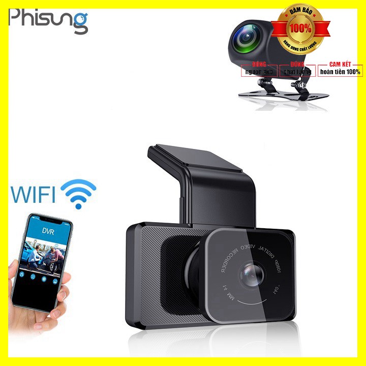 [ Bảo Hành 12 tháng] Camera hành trình ô tô, xe hơi cao cấp Phisung K10 tích hợp camera lùi, kết nối WIFI, định vị GPS