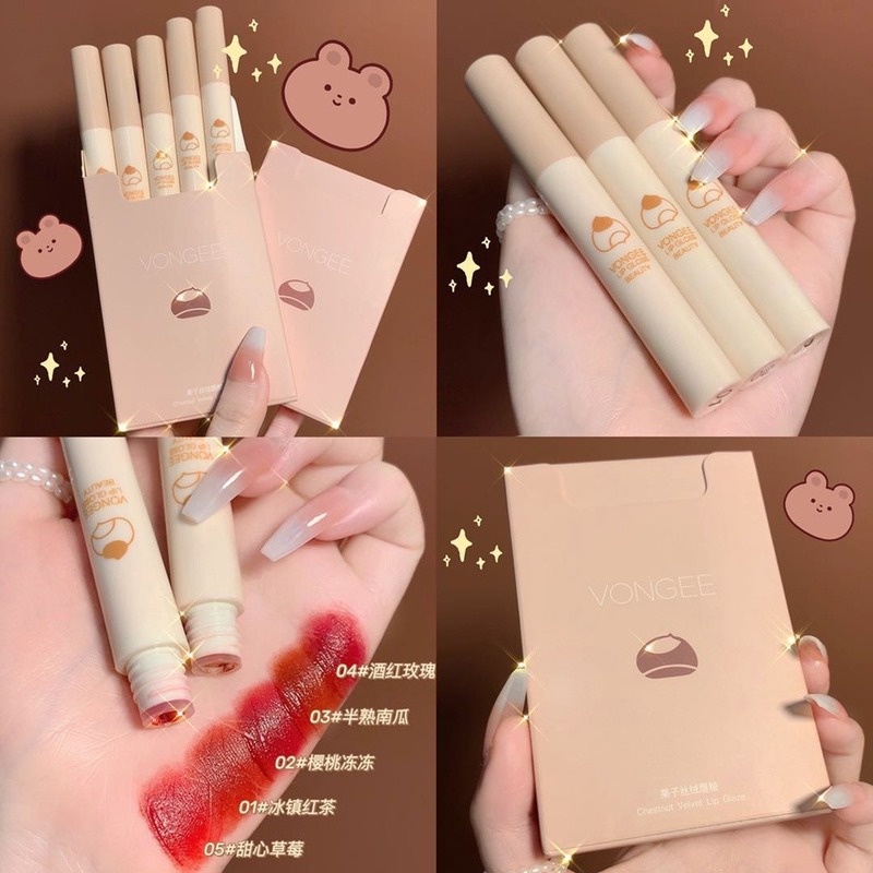 Bộ Son Môi Năm Màu Lì Lâu Trôi Chống Nước Không Dính Cốc Không Phai Màu