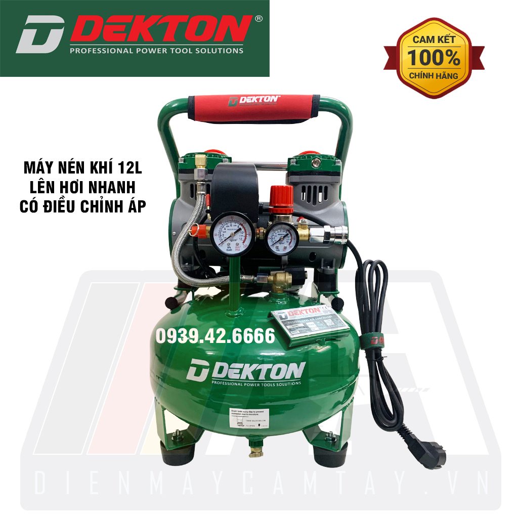 Máy Nén Khí Không Dầu Dekton DK-AC2912SW - Công Suất 1,5HP/1250W Dung Tích 12 Lít - Lên Hơi Nhanh - Độ Ồn Thấp