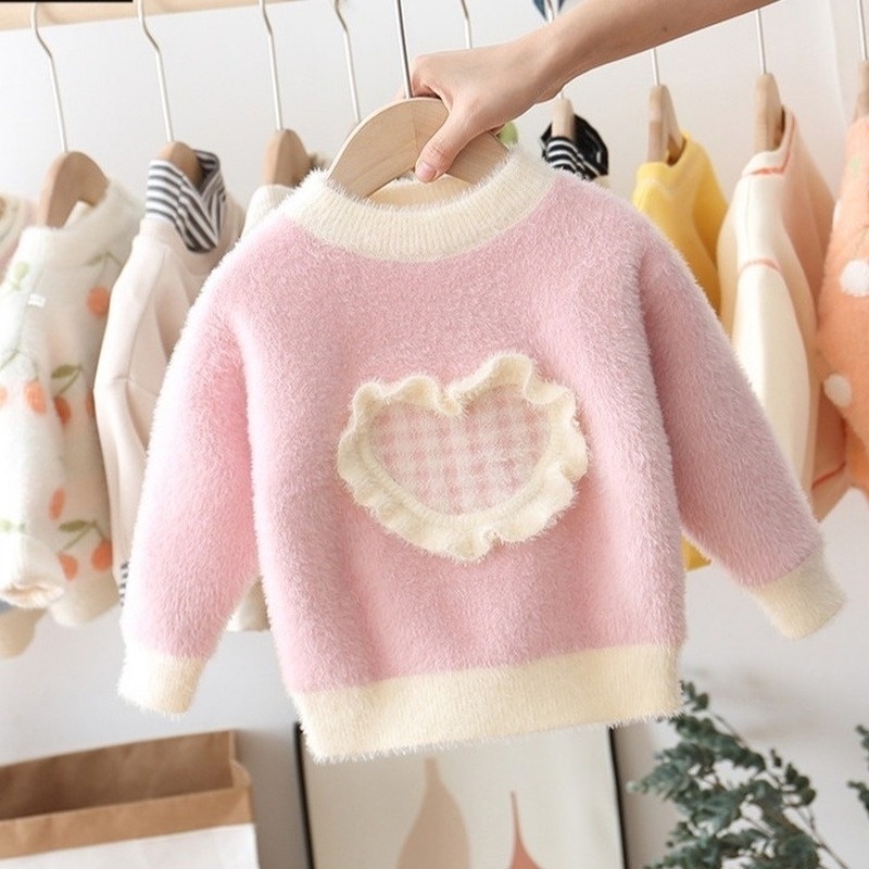 Áo Sweater dệt kim phối nhung thời trang cho bé gái