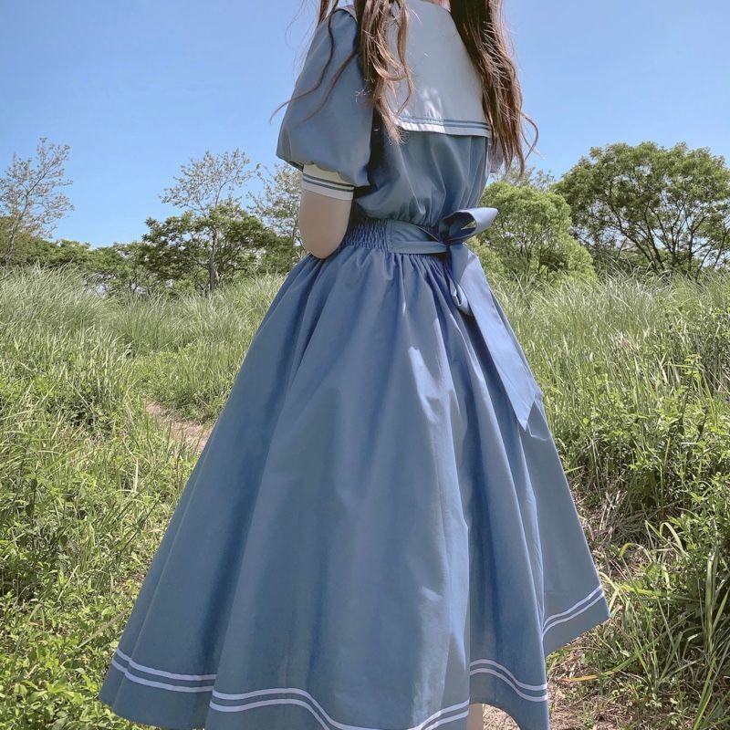 Đầm Nữ Ngắn Tay Cổ Thủy Thủ Phong Cách lolita Nhật Bản Đáng Yêu