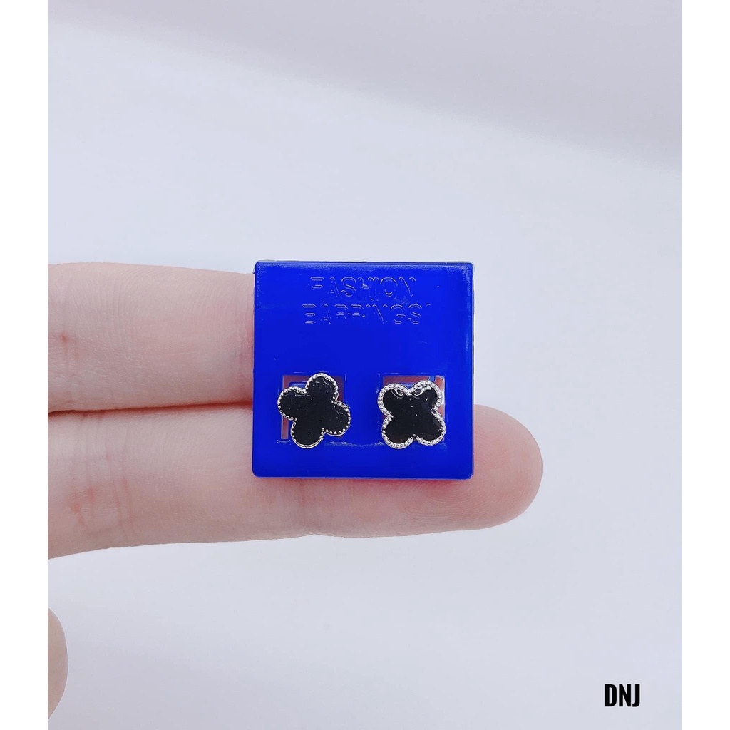 Bông tai nữ bạc thật hình cỏ 4 lá sơn đen sang chảnh - Kho sỉ bạc Nhất Linh