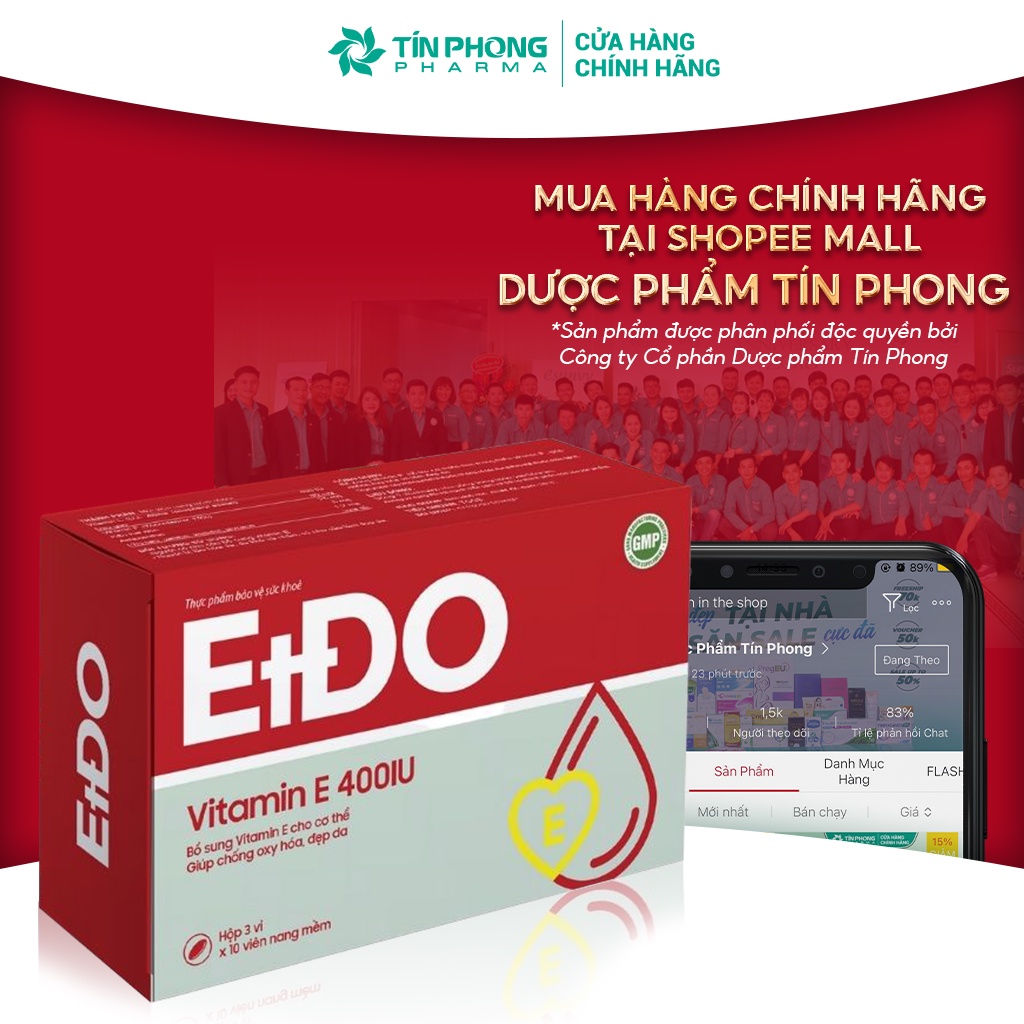 Viên Uống Bổ Sung Vitamin E EtĐo Chiết Xuất Thiên Nhiên Giúp Làm Chậm Lão Hóa Da Căng Mịn Giảm Nhăn Hộp 30 Viên TTP034