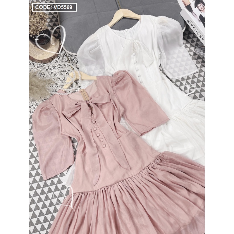 [HCM – hàng cao cấp] Mẫu đầm nữ đẹp Baby doll nơ cổ nút ngực. Freeship toàn quốc. | BigBuy360 - bigbuy360.vn