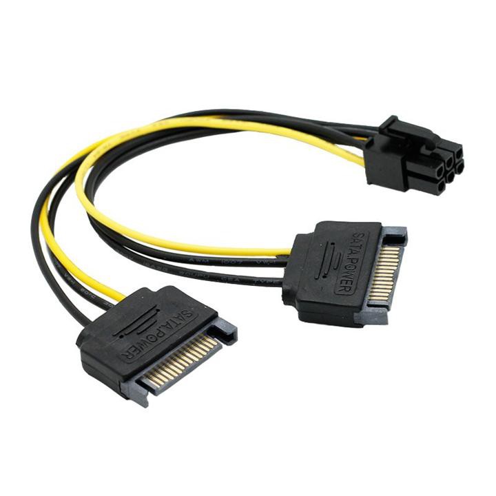 CÁP NGUỒN SATA 2 ĐẦU SANG 6 PIN CHO CARD ĐỒ HỌA - VGA - MÀN HÌNH