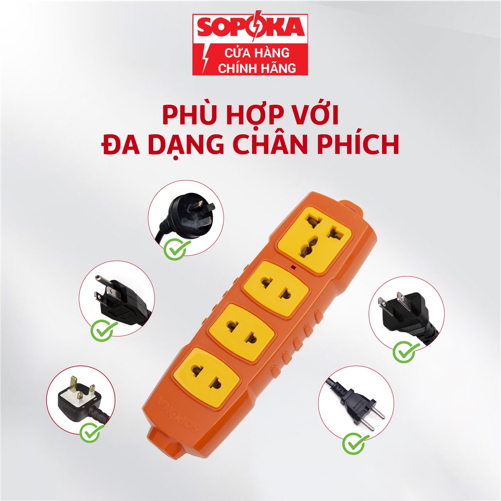 Ổ Cắm Điện Chịu Tải Cao 6000W SOPOKA Dây Dài 3M Có Công Tắc An Toàn Chống Nước Chống Giật Thông Minh Bảo Hành 2 Năm