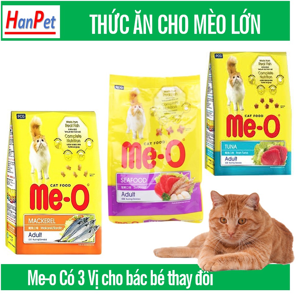 ME-O 350gr - Thức ăn viên cho mèo lớn (3 vị) Me-o cá ngừ Meo Cá thu và Me-0 Hải sản