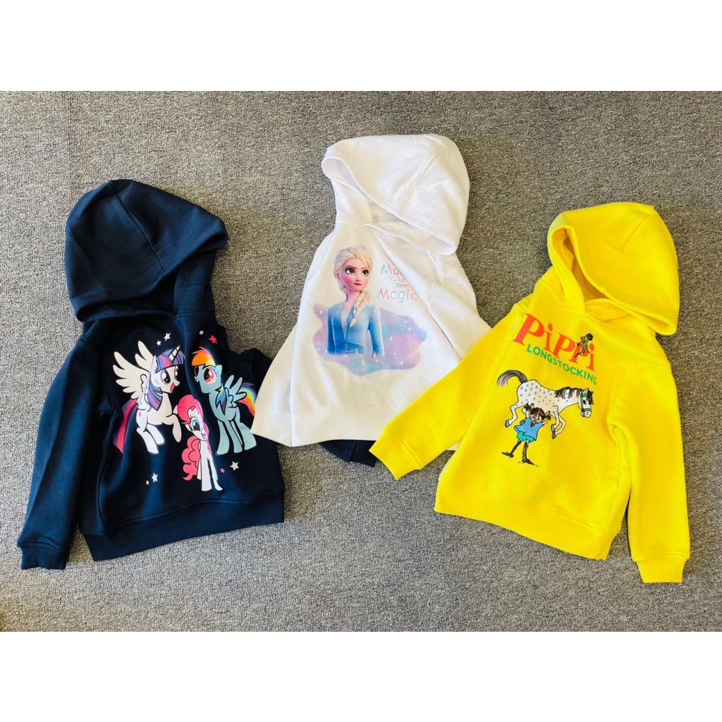 [2-10y] Aó hoddie nỉ bông dài tay có mũ thu đông dày dặn xuất dư Disney ELSA pony ngựa cho bé gái