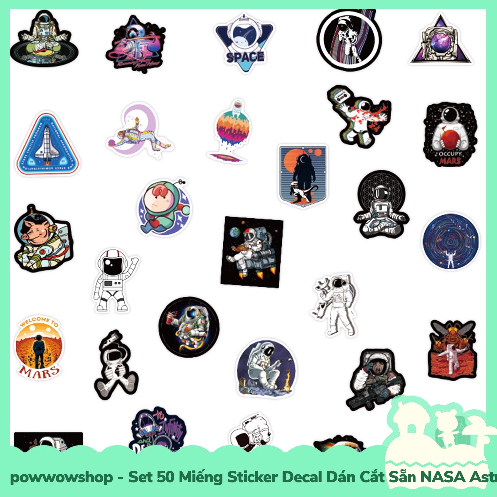 [Sẵn VN - Hỏa Tốc] Set 50 Miếng Sticker Decal Cắt Sẵn DIY Dán Trang Trí Vật Dụng Mẫu NASA Space Astronaut Kiddy