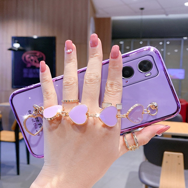 Ốp Điện Thoại Trái Tim Sang Trọng Có Dây Đeo Tay Cho OPPO A57 4G A95 A16E A16K A16 A96 A53 2020 A55 4G A15 A15S