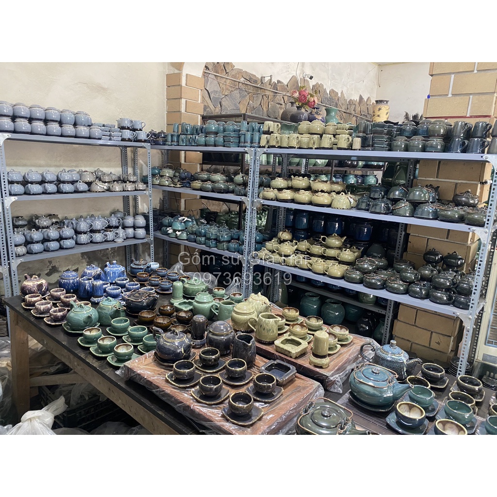 Ấm trà⚡️BÁT TRÀNG⚡️Ấm chén, tách trà, ly men hỏa biến vân đá xám siêu hot cao cấp giá rẻ