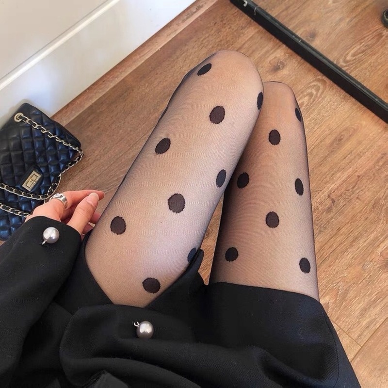 New Summer Polka Dot Nylon Tights Women's Sexy Pantyhose Seamless Fishnet Mesh Stockings Tight Black Pantyhose