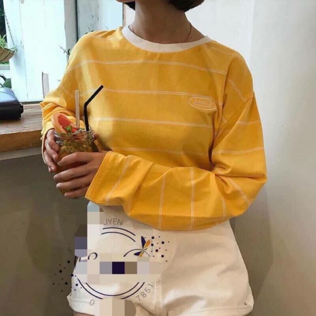 Sản phẩm gia đình làm: Áo dài tay kẻ nữ