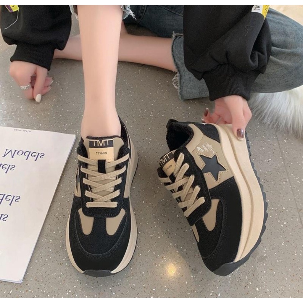 Giày Nữ Đế Cao Sneaker Nâng Đế Giày Thể Thao Ngôi Sao Da Lộn