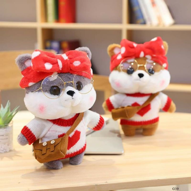 Gấu bông chó Shiba 4 phụ kiện 30cm hàng cao cấp loại nhập bông mịn