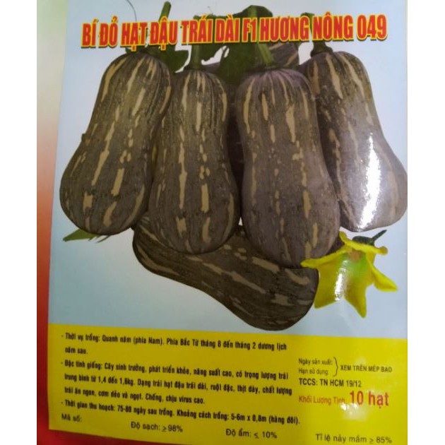 HẠT GIỐNG BÍ ĐỎ HẠT ĐẬU TRÁI DÀI F1 - GÓI 10 HẠT