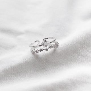 Nhẫn Shining Star, nhẫn bạc nữ ngôi sao đính đá freesize Quinn Jewelry