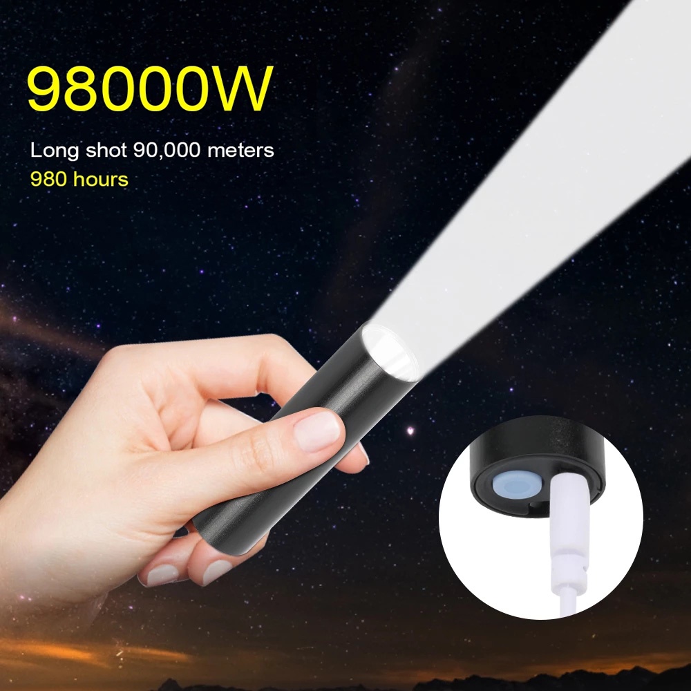 Đèn Pin LED Mini Sử Dụng Pin Có Thể Sạc Lại Bằng Cổng USB Dùng Khi Cắm Trại Leo Núi Ban Đêm