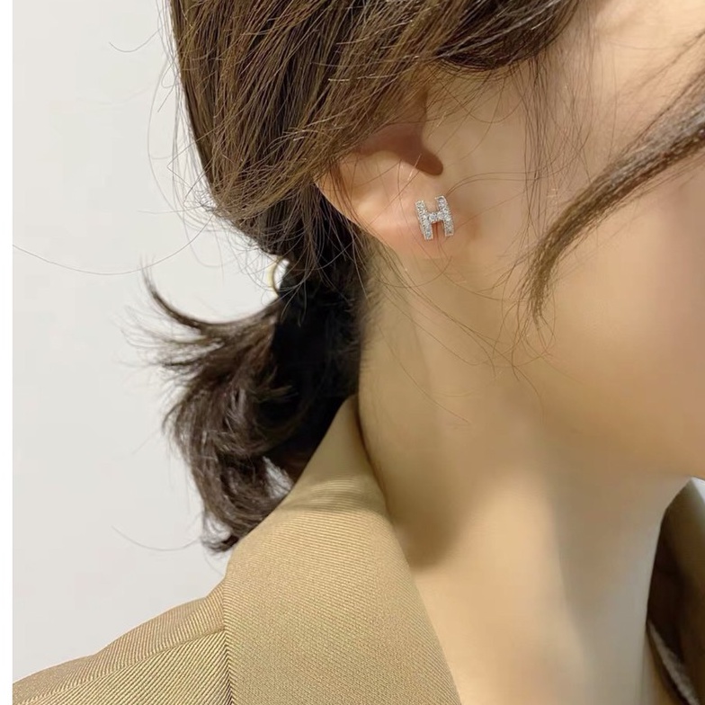 Khuyên tai bạc nữ TLEE chữ H nạm đá cao cấp TleeJewelry B0371