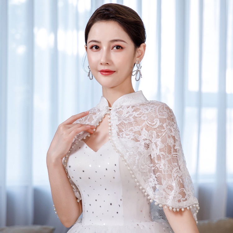 Áo Choàng Ren Mỏng Màu Đỏ / Đen Sang Trọng Cho Cô Dâu