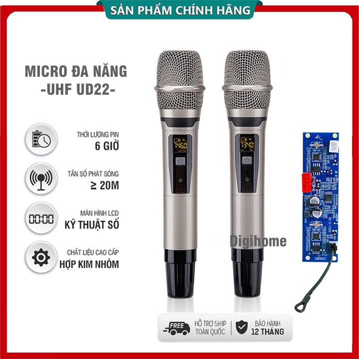 [Mã ELHACE giảm 4% đơn 300K] Bộ micro hát karaoke không dây Cao cấp UD22 | UD21 | MV02 Chính Hãng