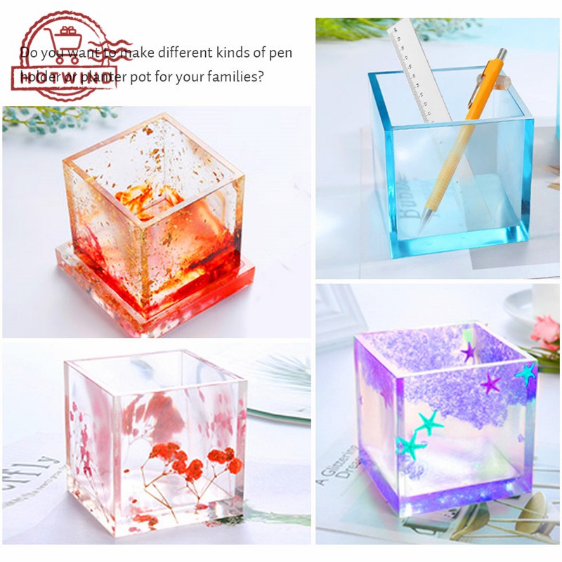 HW DIY Cube Resin Silicone Mold Flower Pot Pen Holder Mould
