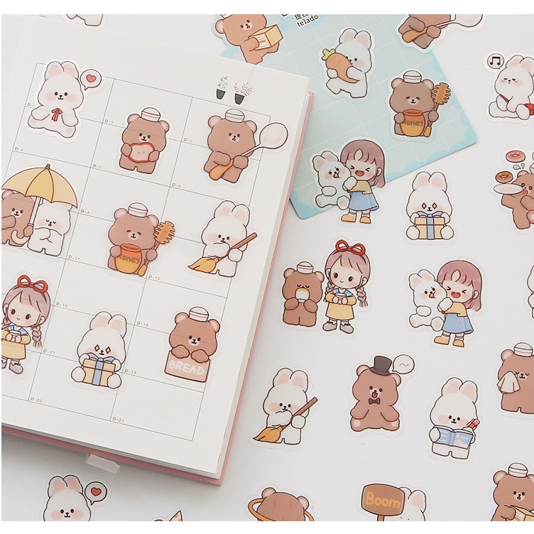 [Hàng mới về] Set Sticker nhãn dán Trà sữa, Gấu thỏ Cute
