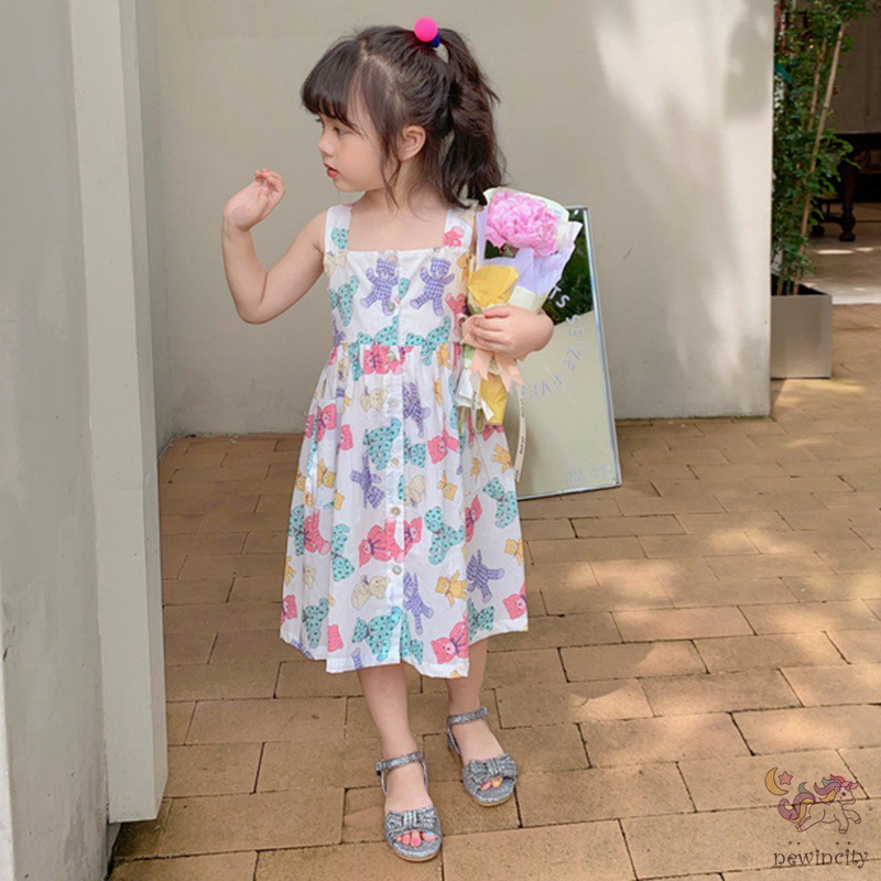 Đầm Sát Nách In Hoạt Hình Kiểu Hàn Quốc Dễ Thương Cho Bé Gái