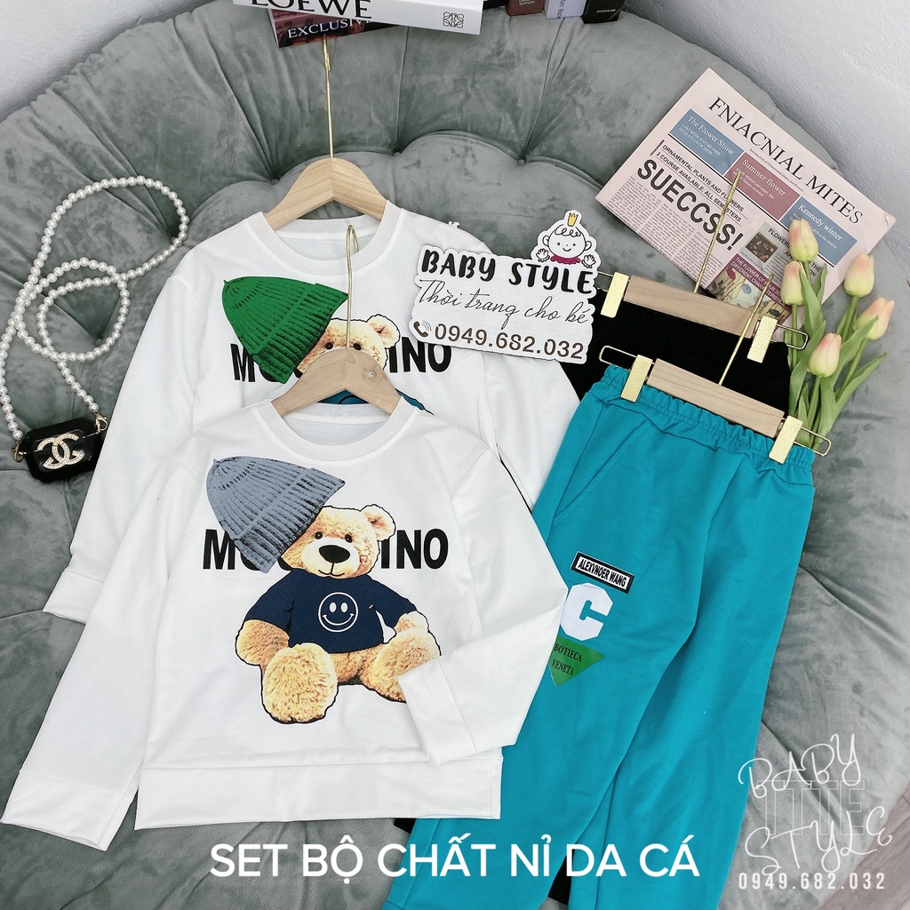 Bộ quần áo thu đông dài tay bé gái &quot;MOCINO&quot; 14-48kg. Đồ bộ dài tay cho bé 4-14 tuổi. Vải da cá dày dặn. G49