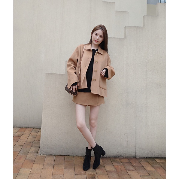 Bốt Cổ Len Nữ Cổ Cao Cao Gót 6 Phân Mũi Nhọn Da Lộn