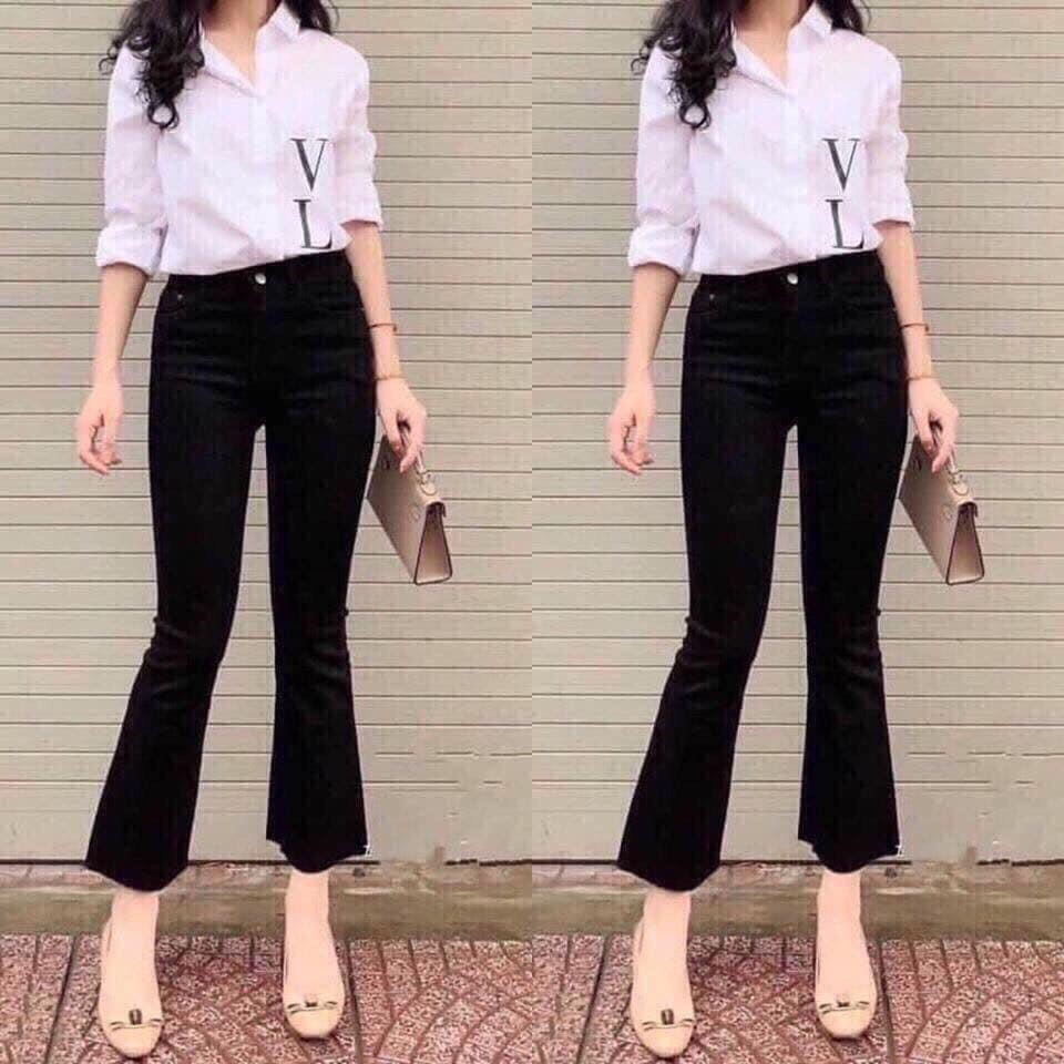 [Mã WASTMAY giảm 15% tối đa 30K đơn 150K] Quần bò ống loe - jean nữ đen trơn basic ống loe lưng cao, cạp cao dễ phối đồ | BigBuy360 - bigbuy360.vn
