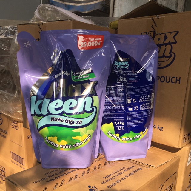 Mới-Túi nước giặt Maxkleen hương Vườn Sớm Mai 2.4kg