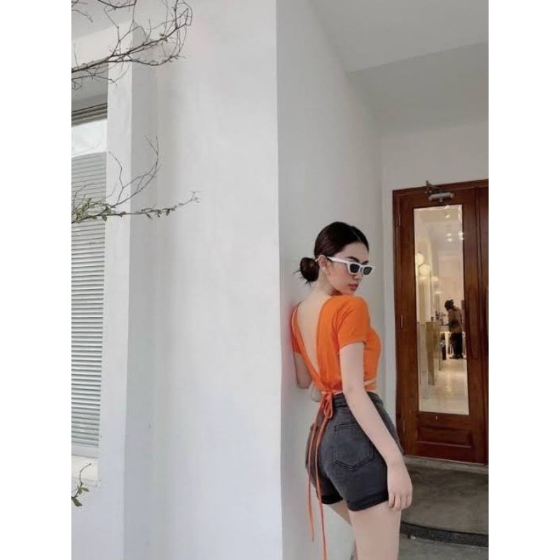 Áo croptop dây quấn eo tay ngắn mặt được 2 kiểu chất borip xịn hàng y hình ( free size từ 40-53kg)