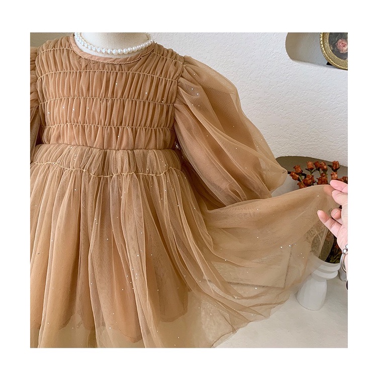 Váy Voan Công Chúa 2 Lớp Màu Nâu Tây- Phong Cách Hàn Quốc
