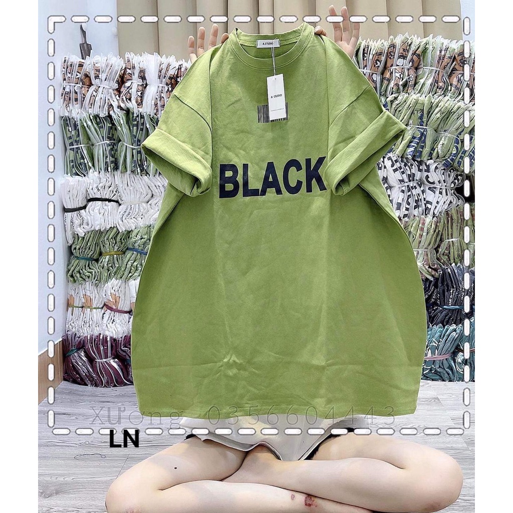 Áo thun tay lỡ chữ BLACK chất cotton CAMNHUNG